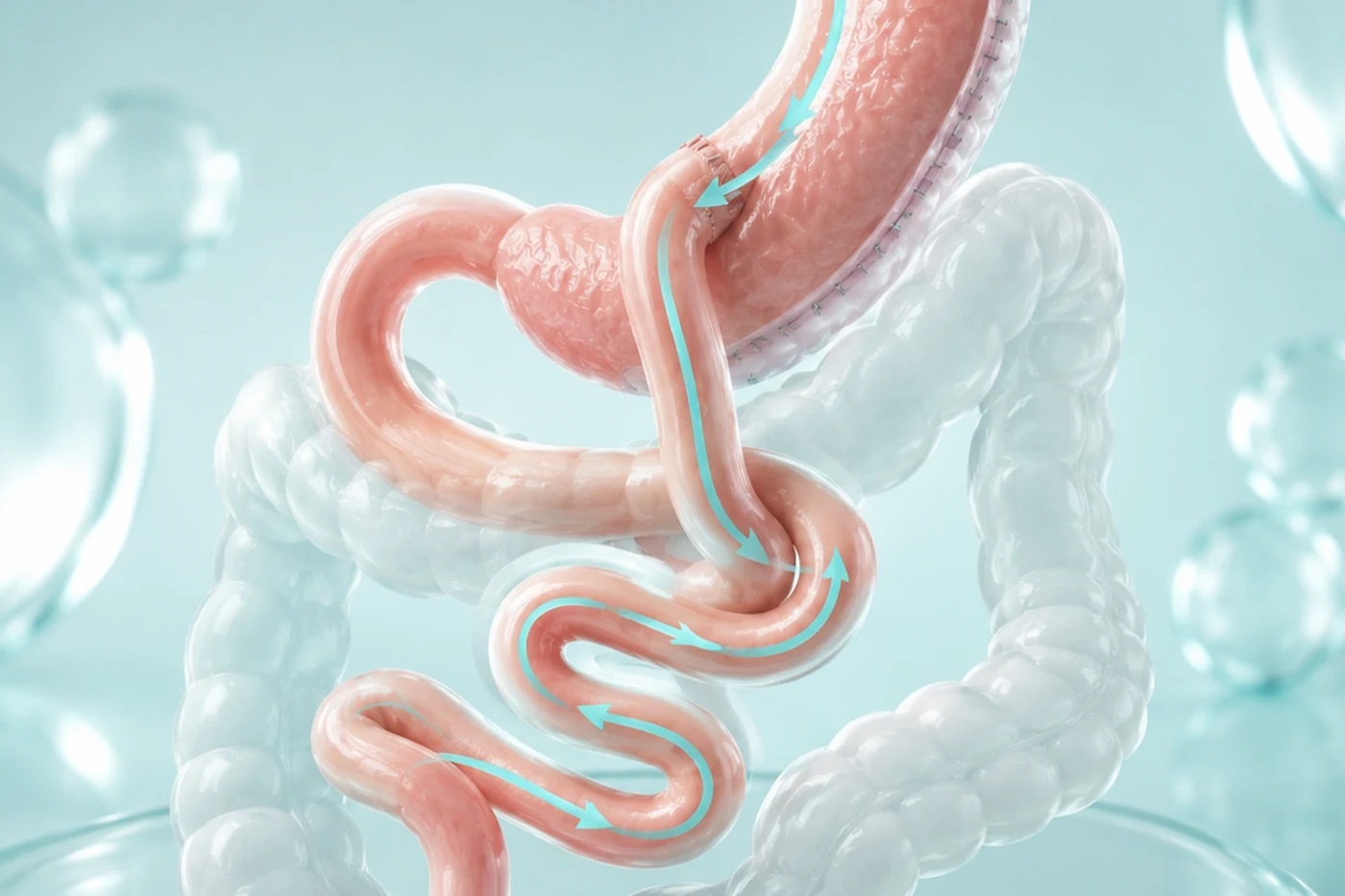 Patient discussing gastric sleeve revision surgery with a bariatric surgeon while comparing revision options, previous sleeve anatomy and possible gastric bypass conversion.